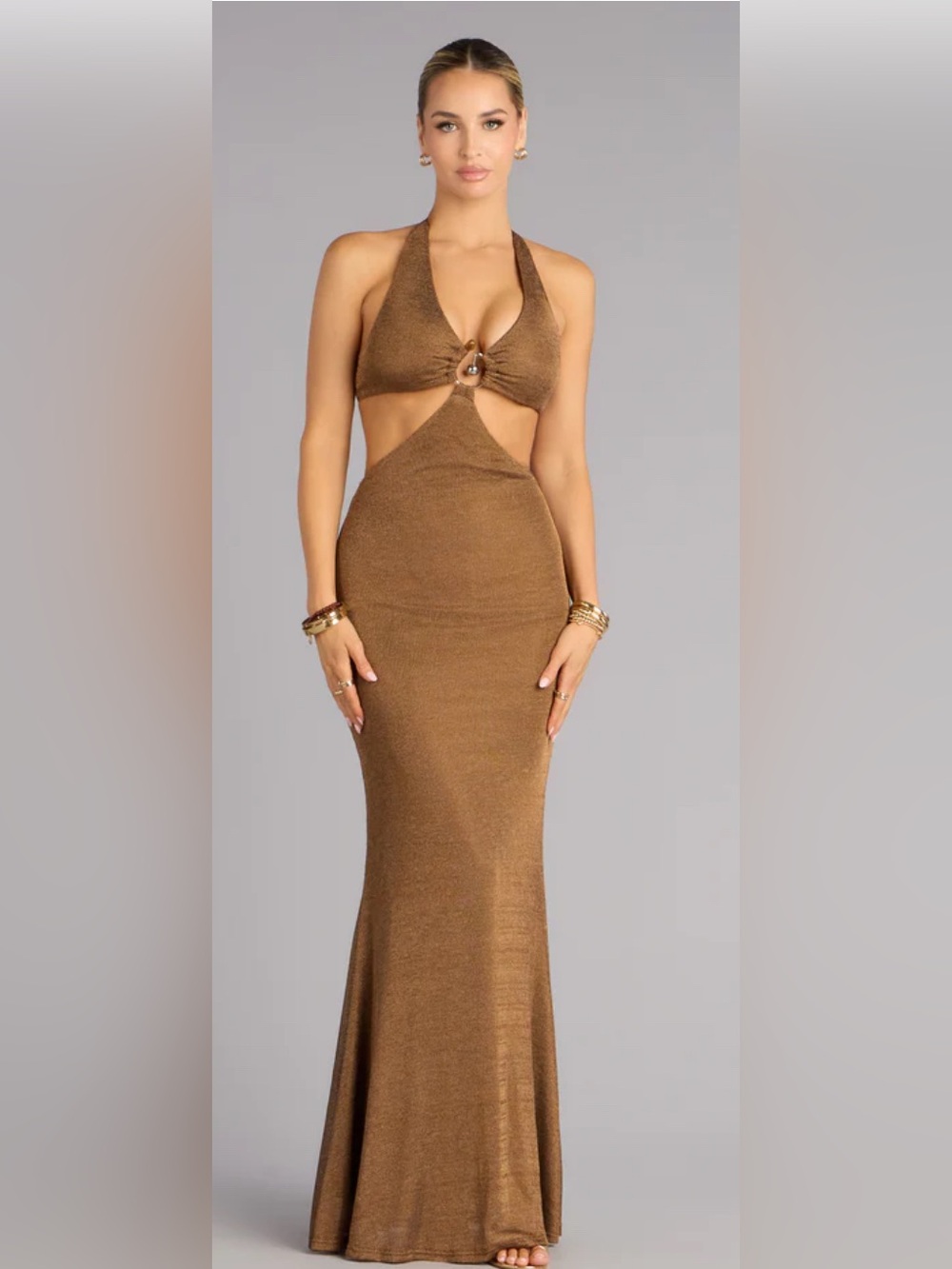 WINDSOR LAREN METALLIC HALTER MERMAID FORMAL DRESS SZ SMALL NWT